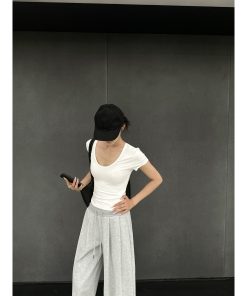 Slimming High-Stretch U-Neck Fitted Basic Top - Comfortable Versatile Style for Everyday Wear