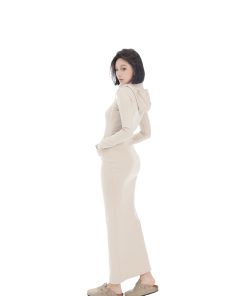 Slimming Long Hoodie Dress for Women, Elegant Layered Skirt, Spring/Summer Fashion, Casual Chic Style