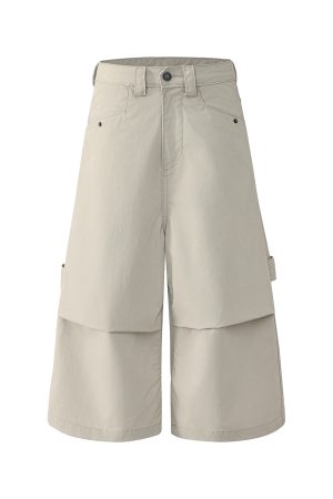Slimming Wide-Leg Cropped Pants - Casual Three-Dimensional Pleated Umbrella Cargo Style for Effortless American Fashion