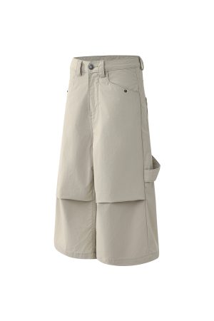 Slimming Wide-Leg Cropped Pants - Casual Three-Dimensional Pleated Umbrella Cargo Style for Effortless American Fashion