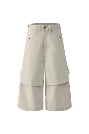 Slimming Wide-Leg Cropped Pants - Casual Three-Dimensional Pleated Umbrella Cargo Style for Effortless American Fashion