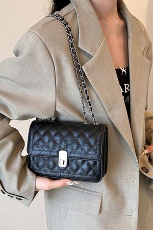 Small Quilted Chain Bag for Women, 2025 New Model, Stylish Embroidered Square Shoulder & Crossbody Bag, Trendy Fashion Accessory