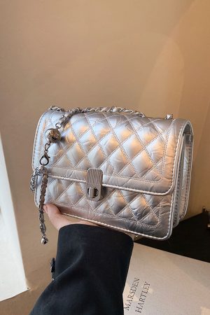 Small Quilted Chain Bag for Women, 2025 New Model, Stylish Embroidered Square Shoulder & Crossbody Bag, Trendy Fashion Accessory