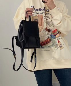 Small Red Retro Compact Backpack for Women - Minimalist Brown Shoulder Bag, 2025 Spring/Summer Style