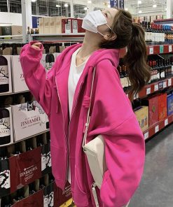 Small Size Stylish Dragon Fruit Color Hoodie Jacket - American Lazy Chic Trendy Outerwear for 2025