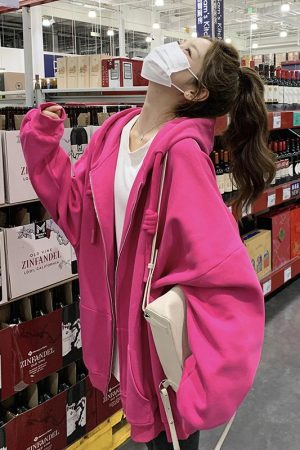 Small Size Stylish Dragon Fruit Color Hoodie Jacket - American Lazy Chic Trendy Outerwear for 2025