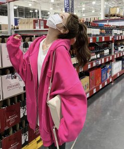 Small Size Stylish Dragon Fruit Color Hoodie Jacket - American Lazy Chic Trendy Outerwear for 2025