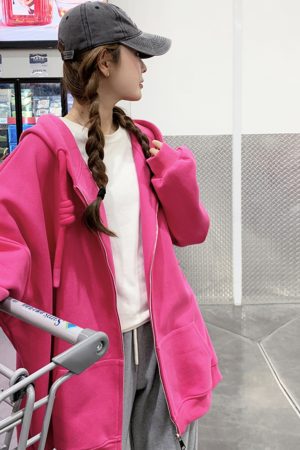 Small Size Stylish Dragon Fruit Color Hoodie Jacket - American Lazy Chic Trendy Outerwear for 2025