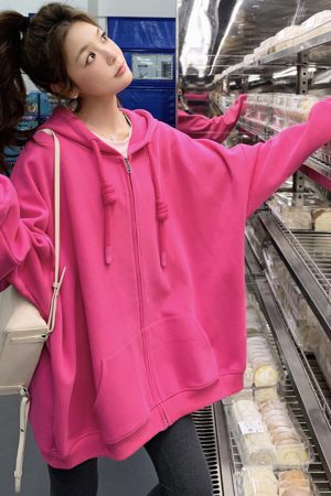 Small Size Stylish Dragon Fruit Color Hoodie Jacket - American Lazy Chic Trendy Outerwear for 2025