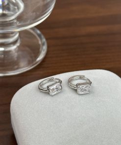Small Square Sugar Zircon Circle Earrings - 2025 New Light Luxury Versatile Ear Clips for Women, High-End Niche Style
