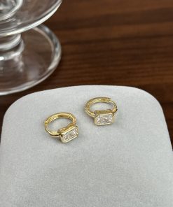 Small Square Sugar Zircon Circle Earrings - 2025 New Light Luxury Versatile Ear Clips for Women, High-End Niche Style