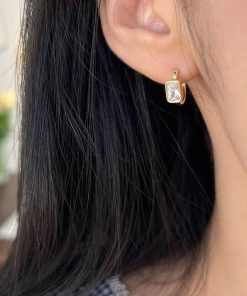 Small Square Sugar Zircon Circle Earrings - 2025 New Light Luxury Versatile Ear Clips for Women, High-End Niche Style