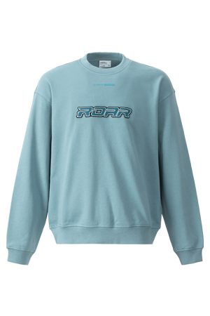 Smog Blue Bluetooth Hoodie with Embroidered Roaring Beast Logo - Trendy Streetwear for Fashion Enthusiasts