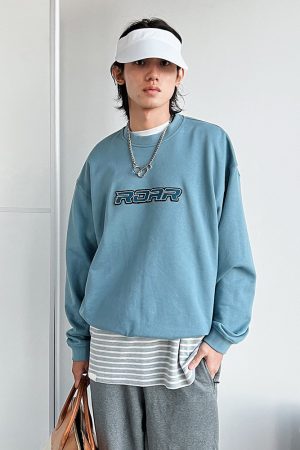 Smog Blue Bluetooth Hoodie with Embroidered Roaring Beast Logo - Trendy Streetwear for Fashion Enthusiasts