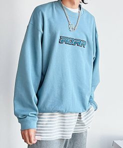 Smog Blue Bluetooth Hoodie with Embroidered Roaring Beast Logo - Trendy Streetwear for Fashion Enthusiasts