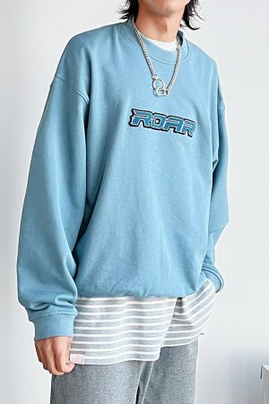 Smog Blue Bluetooth Hoodie with Embroidered Roaring Beast Logo - Trendy Streetwear for Fashion Enthusiasts