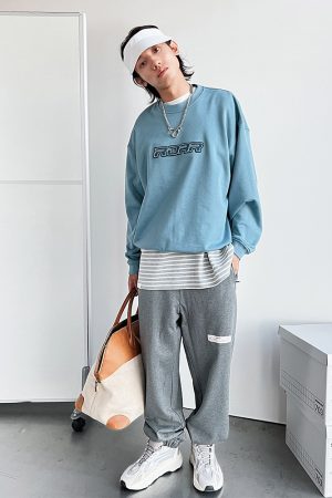 Smog Blue Bluetooth Hoodie with Embroidered Roaring Beast Logo - Trendy Streetwear for Fashion Enthusiasts