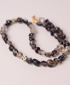 Smoky Leopard Print Stone Bead Sweater Necklace - Unisex High-End Light Luxury Neck Chain for Unique Style