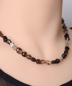 Smoky Leopard Print Stone Bead Sweater Necklace - Unisex High-End Light Luxury Neck Chain for Unique Style