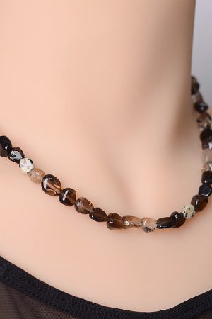 Smoky Leopard Print Stone Bead Sweater Necklace - Unisex High-End Light Luxury Neck Chain for Unique Style