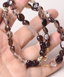 Smoky Leopard Print Stone Bead Sweater Necklace - Unisex High-End Light Luxury Neck Chain for Unique Style