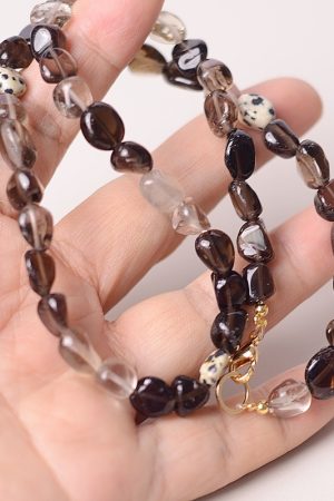 Smoky Leopard Print Stone Bead Sweater Necklace - Unisex High-End Light Luxury Neck Chain for Unique Style