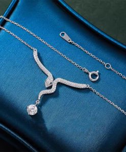 Snake Year Zodiac Birth Year Necklace for Women, Flash Diamond Small Snake Design, Light Luxury High-End Sweater Chain for Autumn/Winter