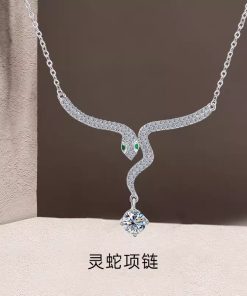 Snake Year Zodiac Birth Year Necklace for Women, Flash Diamond Small Snake Design, Light Luxury High-End Sweater Chain for Autumn/Winter