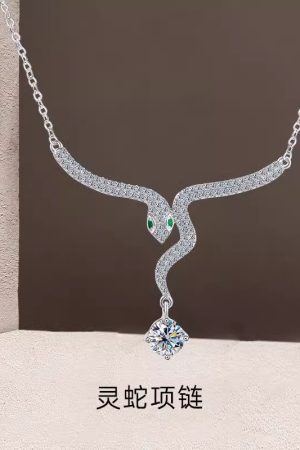 Snake Year Zodiac Birth Year Necklace for Women, Flash Diamond Small Snake Design, Light Luxury High-End Sweater Chain for Autumn/Winter