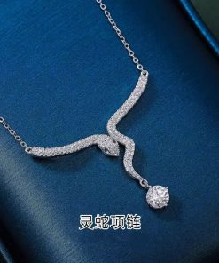 Snake Year Zodiac Birth Year Necklace for Women, Flash Diamond Small Snake Design, Light Luxury High-End Sweater Chain for Autumn/Winter