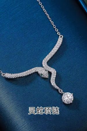Snake Year Zodiac Birth Year Necklace for Women, Flash Diamond Small Snake Design, Light Luxury High-End Sweater Chain for Autumn/Winter