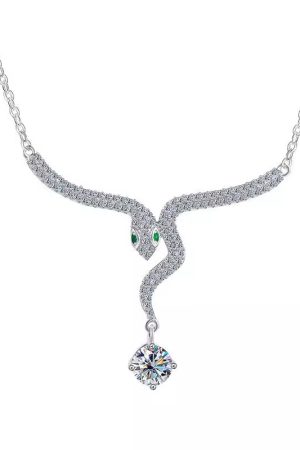 Snake Year Zodiac Birth Year Necklace for Women, Flash Diamond Small Snake Design, Light Luxury High-End Sweater Chain for Autumn/Winter