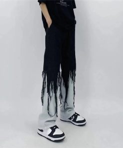 Social Worker Outfits, Outfit For Winter Womens - Y2K Grunge Fringed Straight Leg Jeans