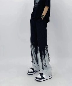 Social Worker Outfits, Outfit For Winter Womens - Y2K Grunge Fringed Straight Leg Jeans