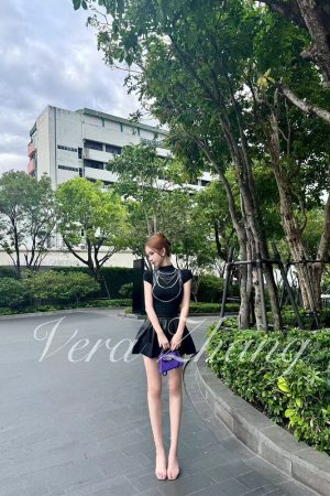 Socialite Style Black Pearl Slim Fit Short Sleeve T-Shirt and Ultra Short Skirt Set - Summer 90s Inspired Fashion