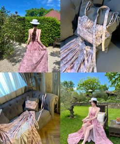 Socialite Style Long Dress for Women - Two-Piece Set in Floral Design, Perfect for Tall Individuals, Trendy Y2K Fashion