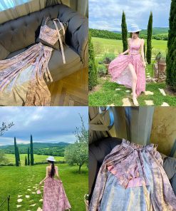 Socialite Style Long Dress for Women - Two-Piece Set in Floral Design, Perfect for Tall Individuals, Trendy Y2K Fashion