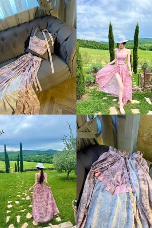 Socialite Style Long Dress for Women - Two-Piece Set in Floral Design, Perfect for Tall Individuals, Trendy Y2K Fashion