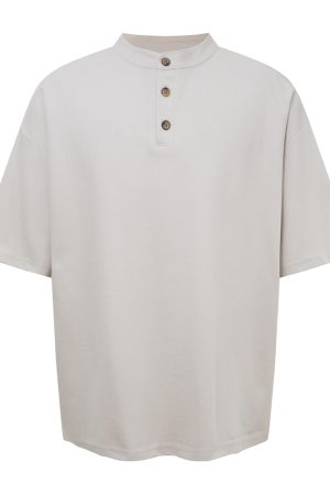 Soft American Style Henry Collar T-shirt - Comfortable Short Sleeve Top for Versatile Everyday Wear