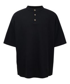 Soft American Style Henry Collar T-shirt - Comfortable Short Sleeve Top for Versatile Everyday Wear