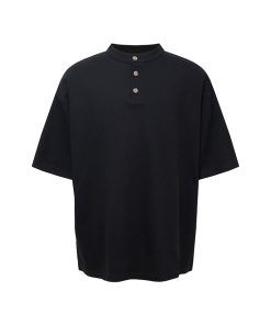 Soft American Style Henry Collar T-shirt - Comfortable Short Sleeve Top for Versatile Everyday Wear