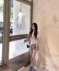 Soft and Breathable Off-Shoulder Short-Sleeve T-Shirt for Women, Casual Printed One-Shoulder Top, Trendy Y2K Fashion