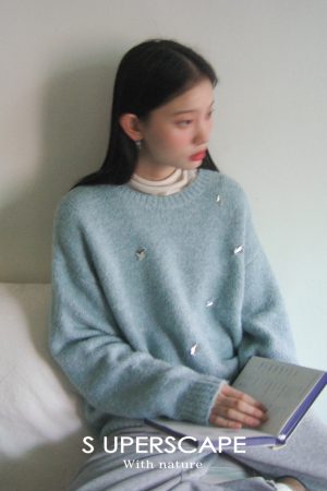 Soft Cloud-Like Plush Hand-Sewn Diamond Loose-Fit Heavyweight Knitted Sweater for Cozy Chic Style