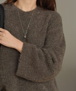 Soft & Fluffy Milk Fufu Lazy Pullover Sweater with Heart-Shaped Collar - Casual Loose Thick Knitted Top for Cozy Days