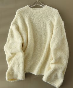 Soft & Fluffy Milk Fufu Lazy Pullover Sweater with Heart-Shaped Collar - Casual Loose Thick Knitted Top for Cozy Days