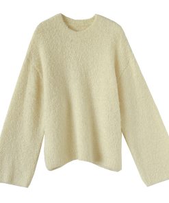 Soft & Fluffy Milk Fufu Lazy Pullover Sweater with Heart-Shaped Collar - Casual Loose Thick Knitted Top for Cozy Days