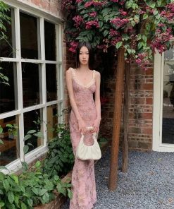 Soft Goth Fashion Aesthetic, Womens Aesthetic Outfits - Pink Maxi Dress