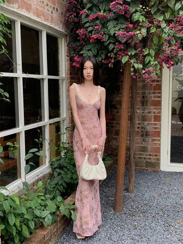 Soft Goth Fashion Aesthetic, Womens Aesthetic Outfits - Pink Maxi Dress Soft Goth Fashion Aesthetic, Womens Aesthetic Outfits - Pink Maxi Dress