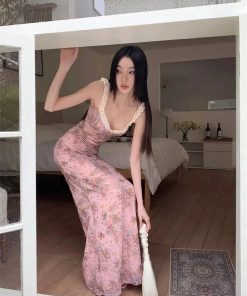 Soft Goth Fashion Aesthetic, Womens Aesthetic Outfits - Pink Maxi Dress