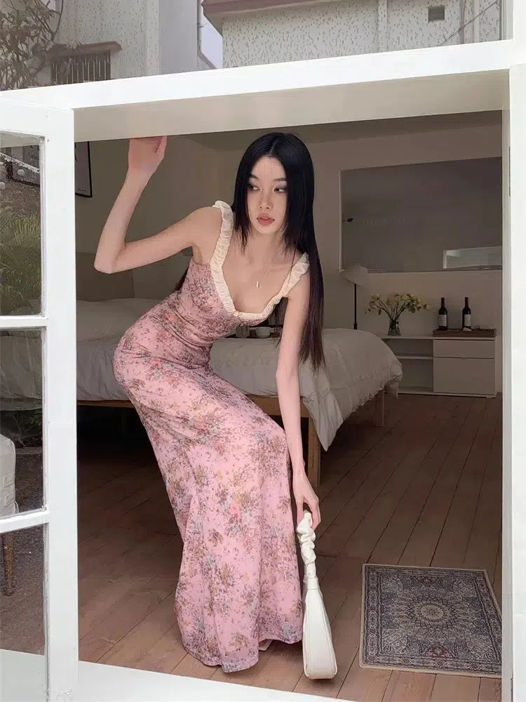 Soft Goth Fashion Aesthetic, Womens Aesthetic Outfits - Pink Maxi Dress Soft Goth Fashion Aesthetic, Womens Aesthetic Outfits - Pink Maxi Dress